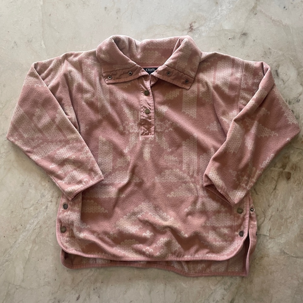 Pink fleece pullover with cowell neck